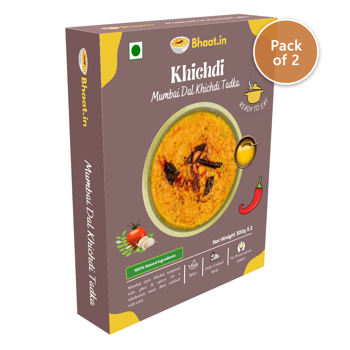 Pack of 2 - Ready to Eat - Mumbai Dal Khichdi Tadka - Bhaat.in